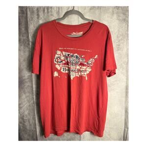 Budweiser USA Map Graphic T-Shirt Red Made in USA Beer Tee Size Large